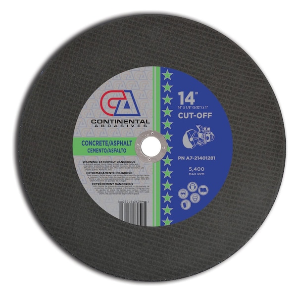 Continental Abrasives 14" x 1/8" (5/32) x 1" Triple Reinforced Masonry High Speed Gas or Electric Abrasive Saw Blade A7-21401281 - main